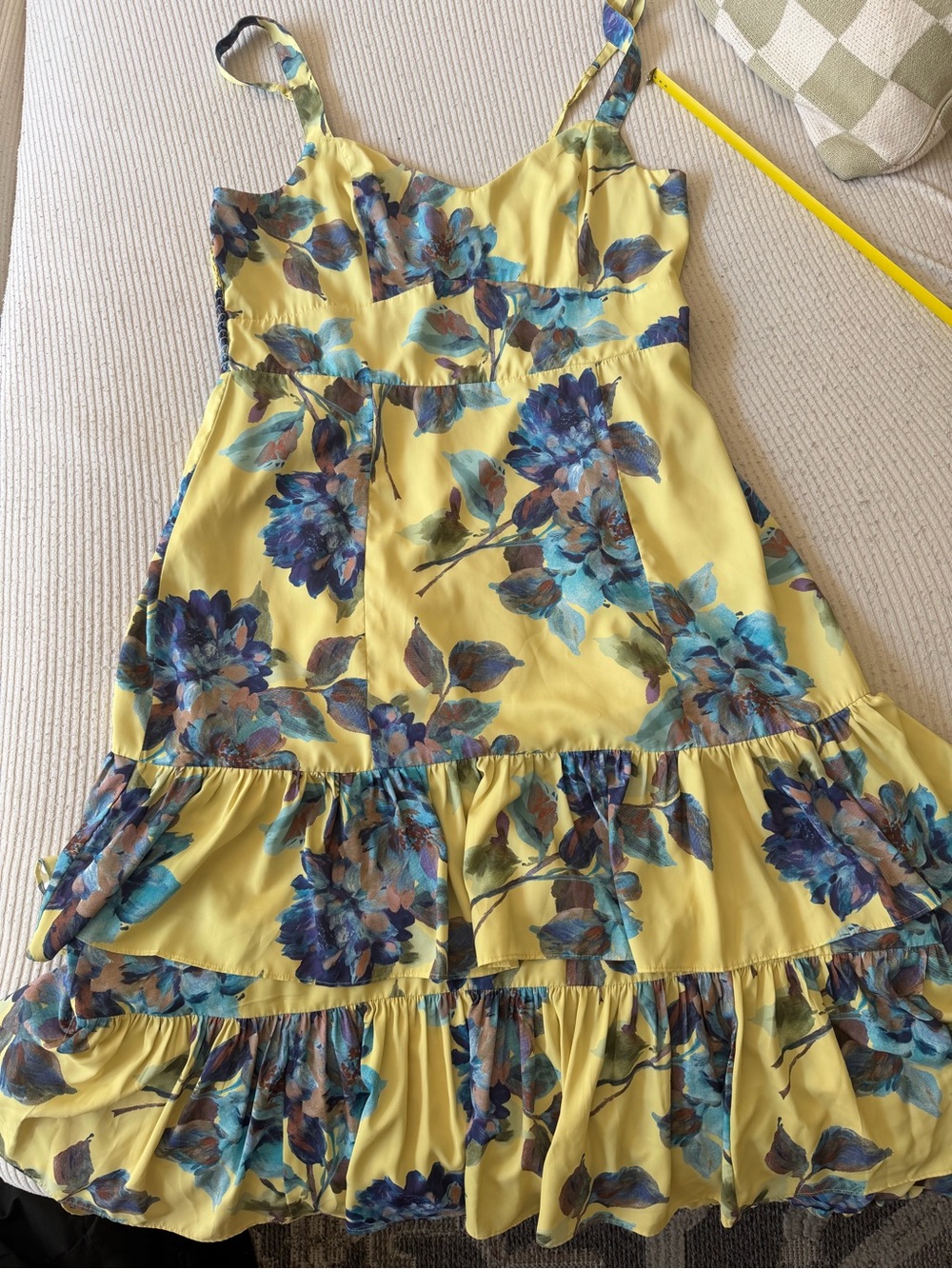 Abercrombie & Fitch Yellow Floral Ruffle Tiered Maxi Dress